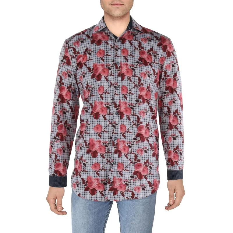 Society of Threads Mens Slim Fit Floral Print Button-Down Shirt