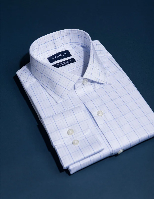 Wrinkle-Resistant Blue on Blue Bordered Graph Check