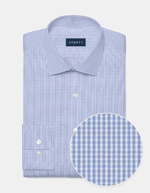 Wrinkle-Resistant Light Blue Stacked Mini Check