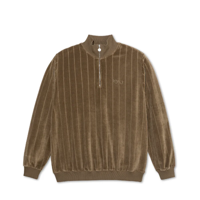 Polar Skate Co. Zip Neck Sweatshirt Stripe Velour Beech