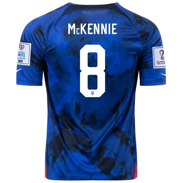 Nike United States Weston Mckennie Away Jersey 22/23 w/ World Cup 2022 Patches (Bright Blue/White)