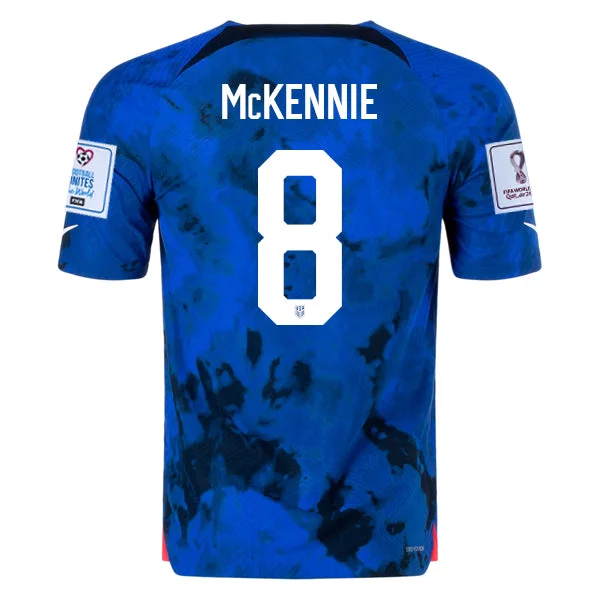 Nike United States Weston Mckennie Authentic Match Away Jersey 22/23 w/ World Cup 2022 Patches (Bright Blue/White)