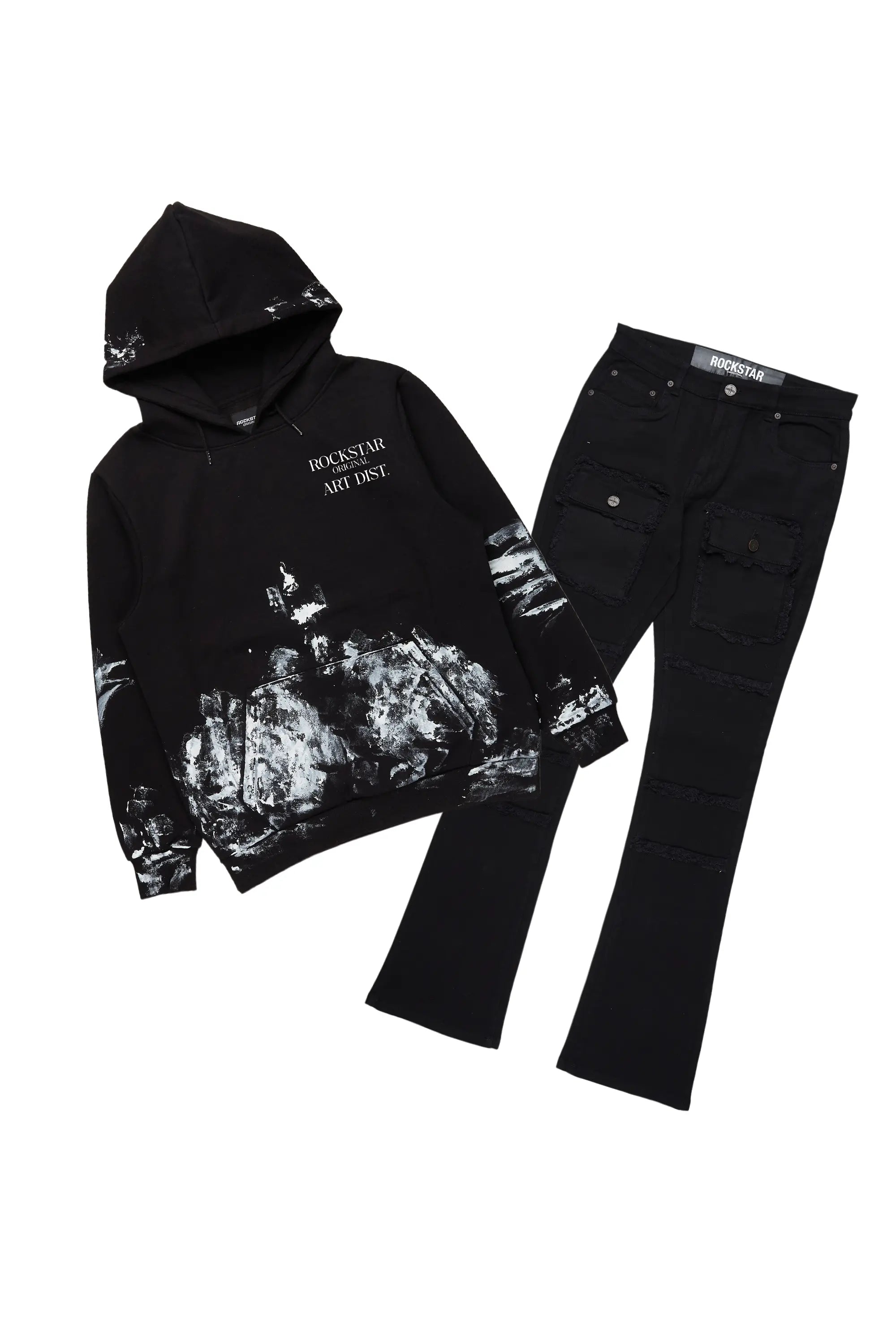 Filip Black Hoodie/Stacked Flare Cargo Jean Bundle