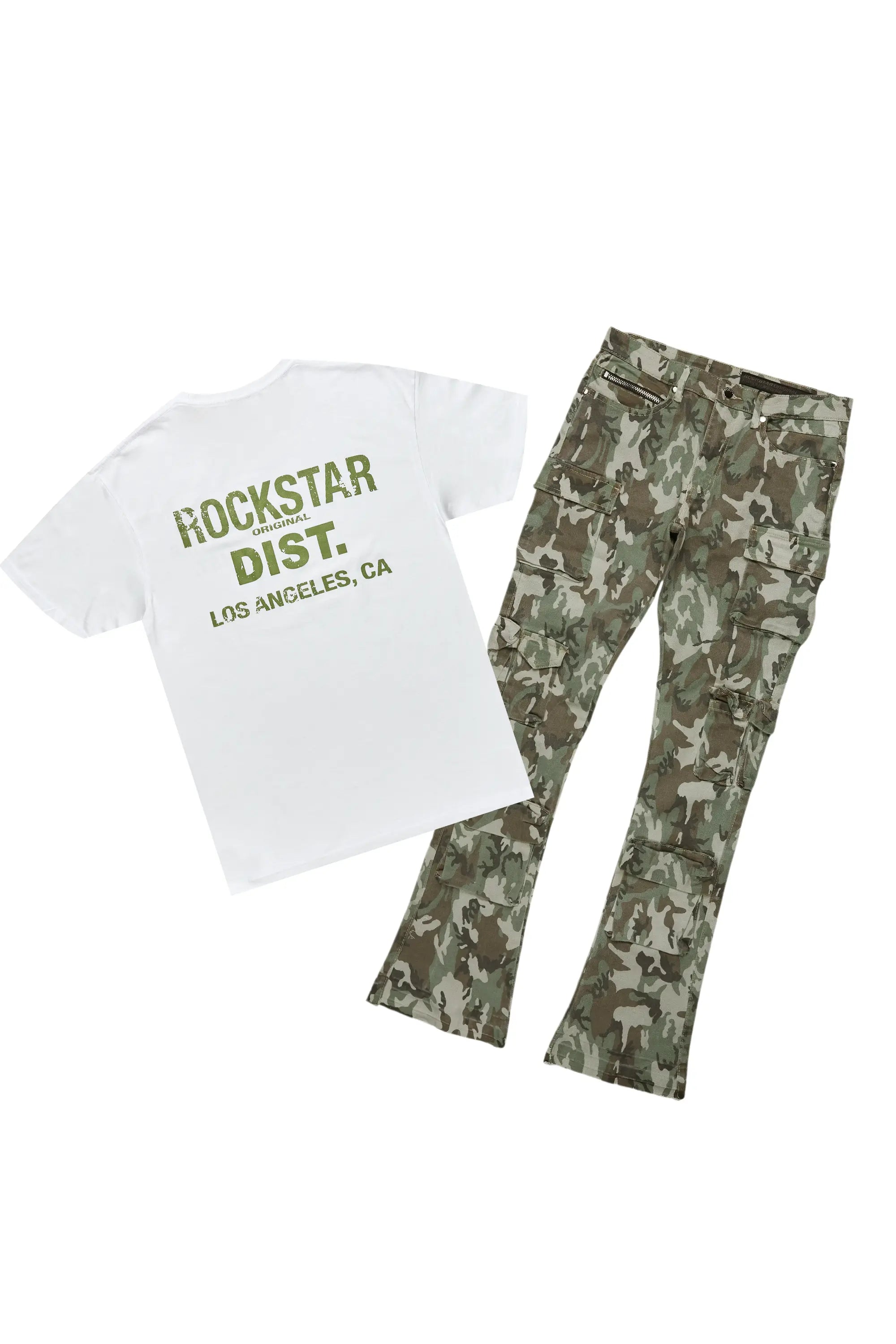 Lake White/Green T-Shirt & Yves Stacked Flare Jean Bundle