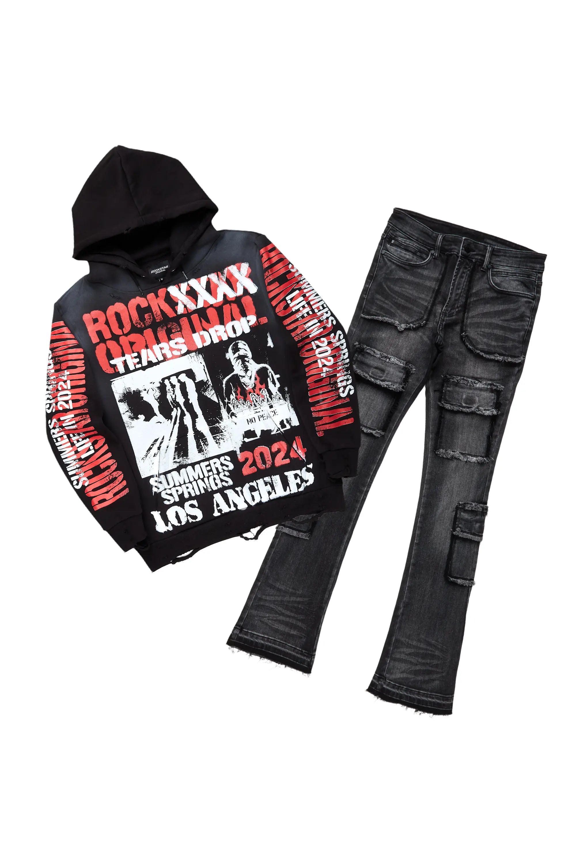 Omer Black Hoodie & Tyrell Stacked Flare Jean Bundle