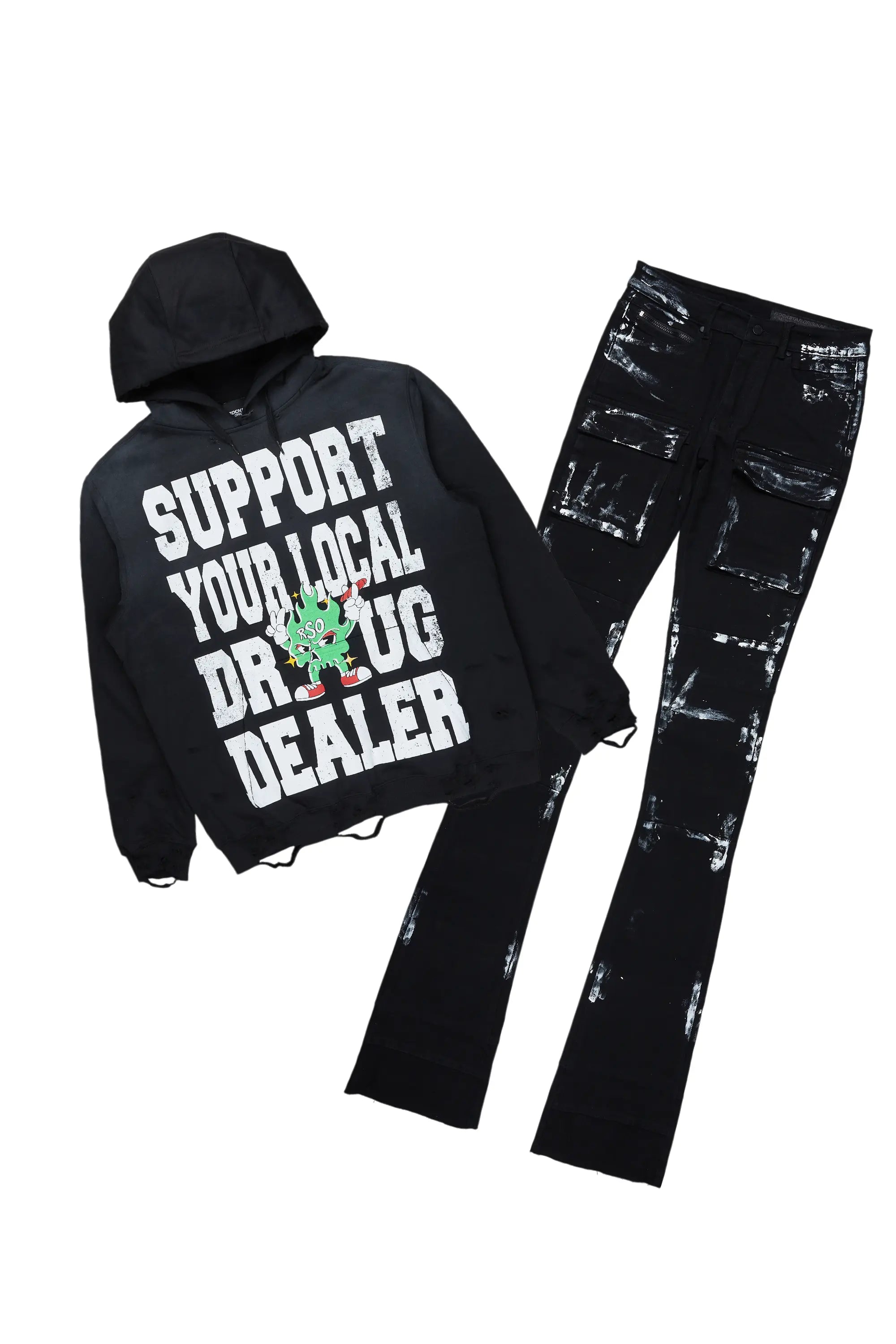 Tarl Black Hoodie/Super Stacked Flare Jean Bundle