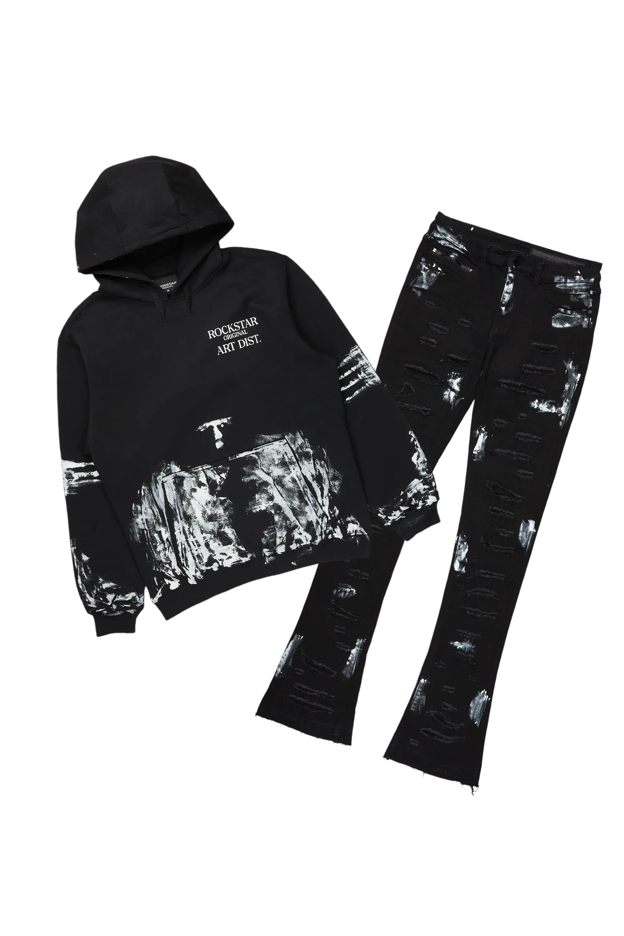 Filip Black Hoodie/Stacked Flare Jean Bundle