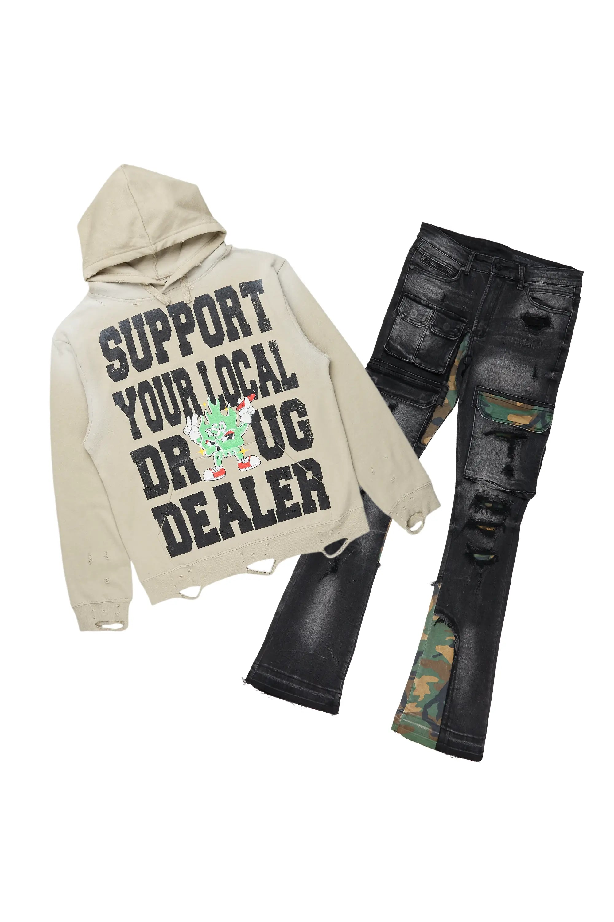 Tarl Oatmeal Hoodie & Zeta Stacked Flare Jean Bundle