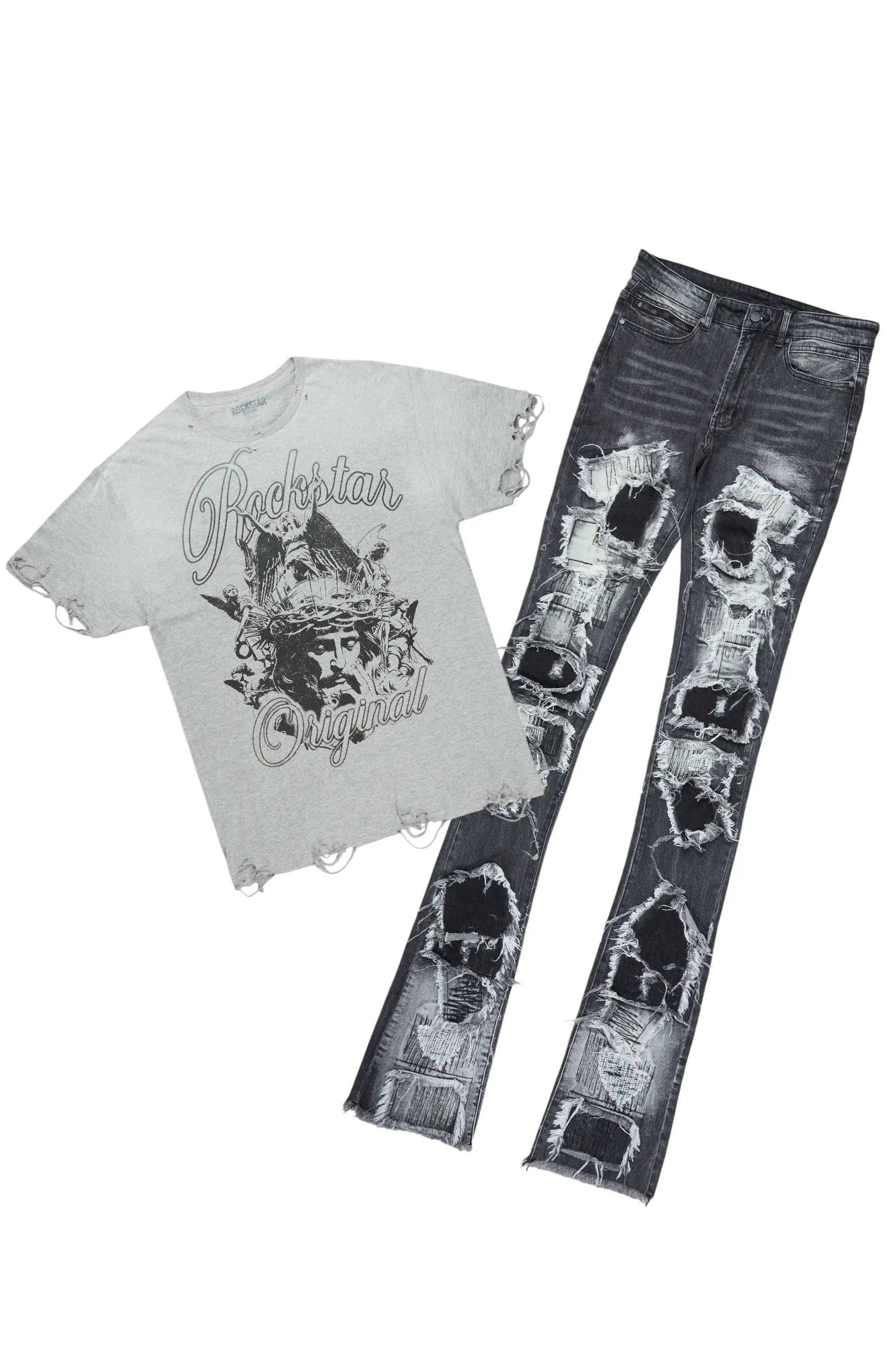 Finna Grey T-Shirt & Camden Super Stacked Flare Jean Bundle