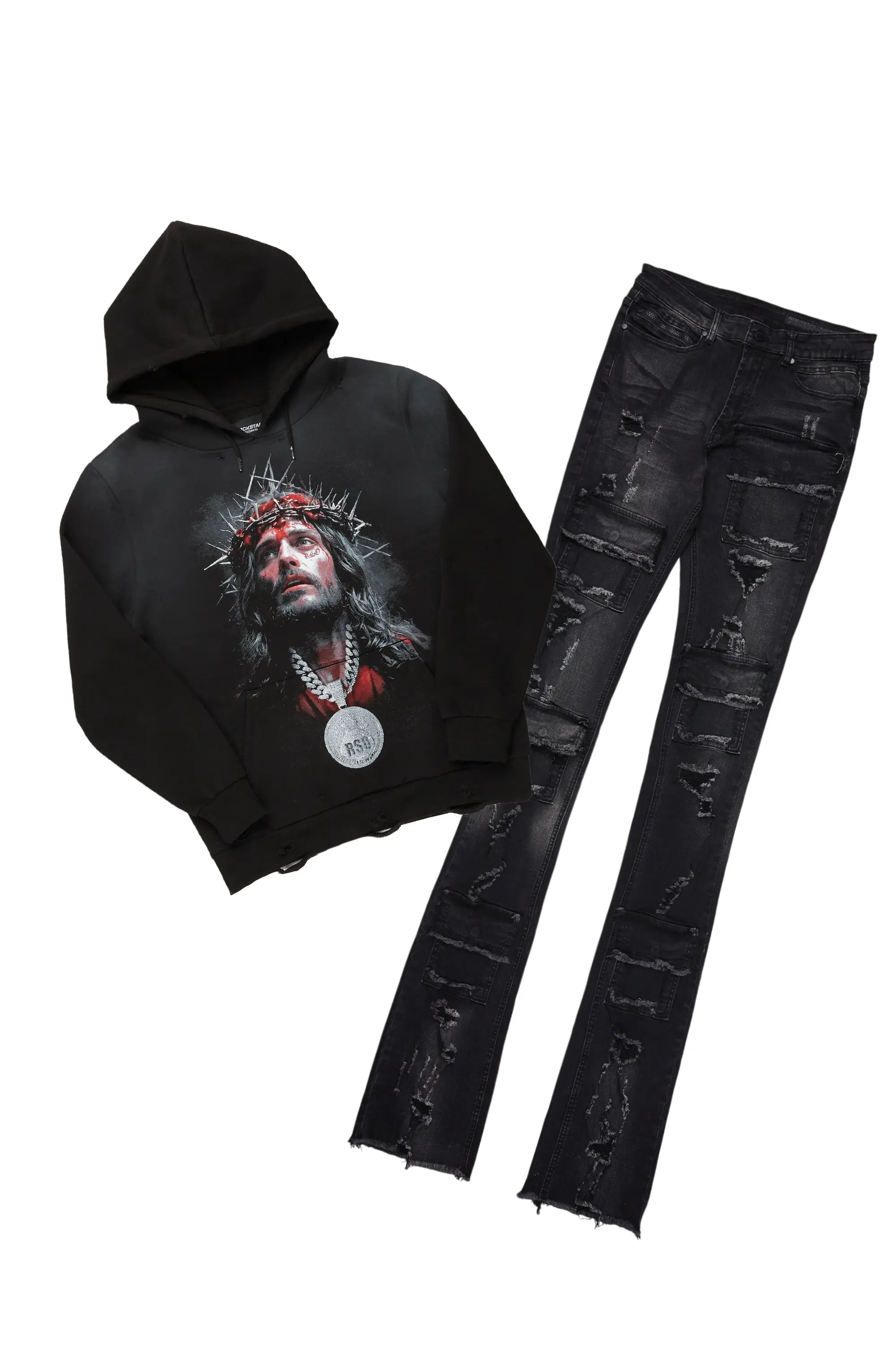 Amina Black Hoodie & Pooja Super Stacked Flare Jean Bundle