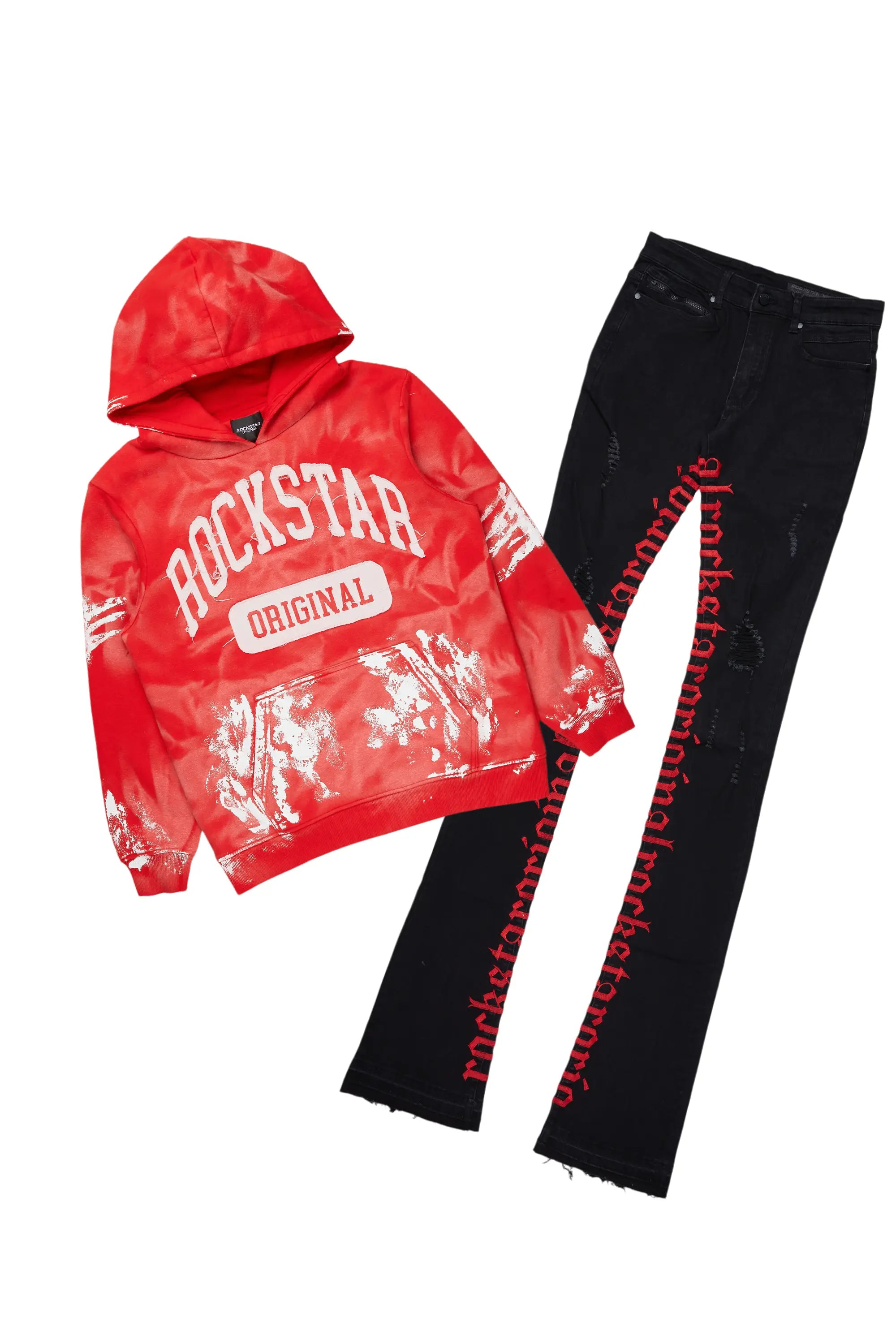 Karlo Red Hoodie/Super Stacked Flare Jean Bundle