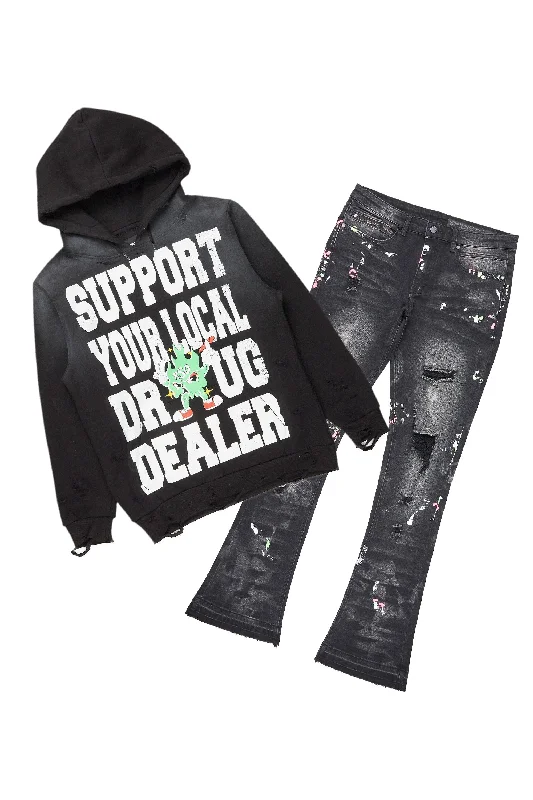 Tarl Black Hoodie/Stacked Flare Jean Bundle