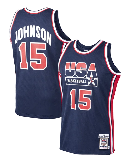 Magic Johnson USA Basketball Home 1992 Dream Team Authentic Jersey - Navy