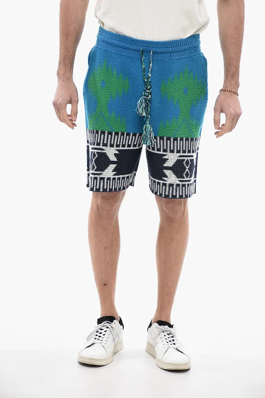 Alanui Piquet Cotton ICON Shorts with Geometric Motif