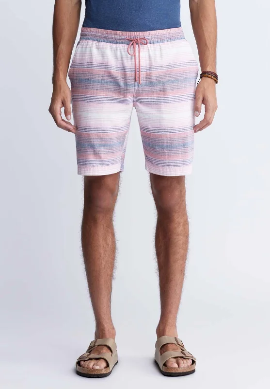 Hoggers Men's Striped Shorts in White & Pink - BM24349A