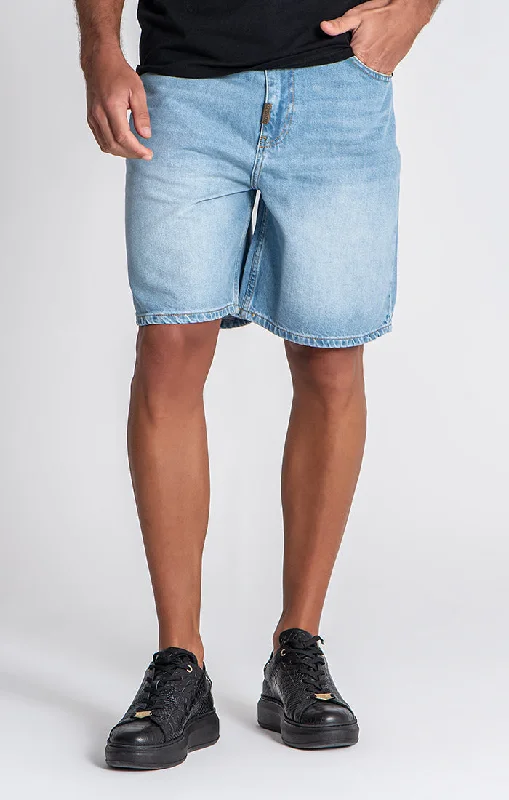 Light Blue Regular Waist Shorts