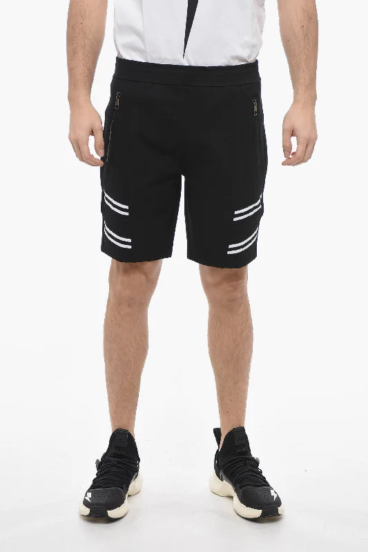 Neil Barrett Low-Waist Loose Fit VARSITY Shorts with Elastic Inserts