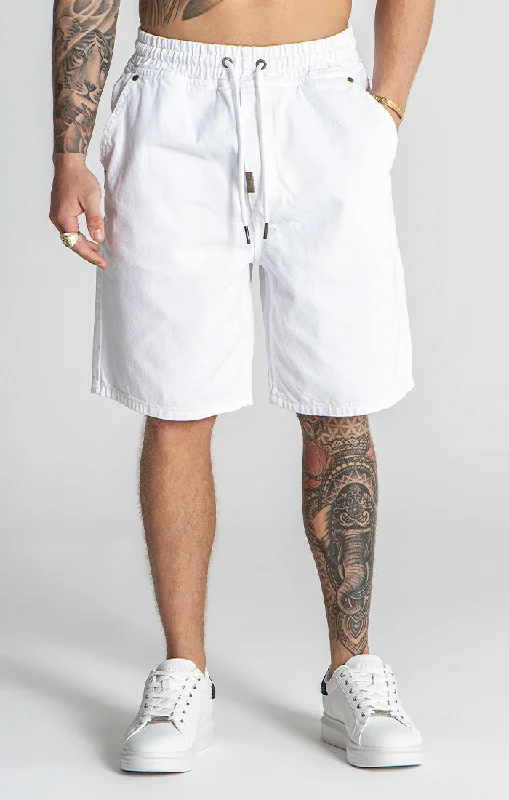 White GK Elastic Waist Shorts